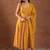 Womens mustard printed rayon anarkali kurta with churidar & dupatta