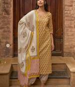 Floral printed v-neck straight kurta with salwar and dupatta