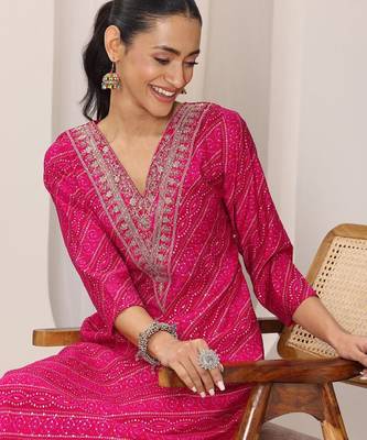 Women bandhani printed sequins indie prints kurta 1
