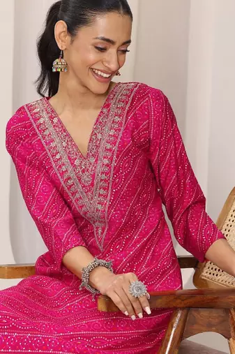 Women bandhani printed sequins indie prints kurta