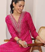 Women bandhani printed sequins indie prints kurta