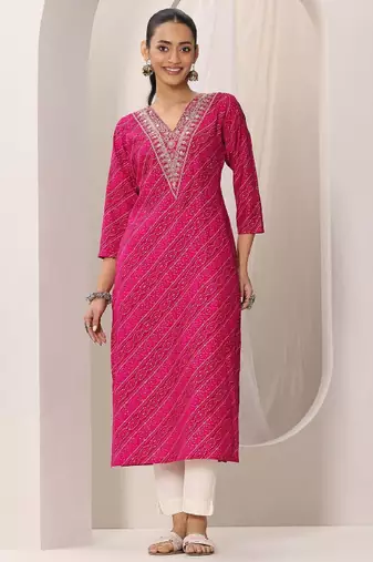 Women bandhani printed sequins indie prints kurta