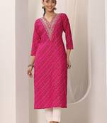 Women bandhani printed sequins indie prints kurta