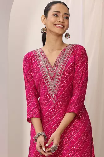 Women bandhani printed sequins indie prints kurta