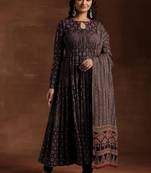 Womens blue printed cotton anarkali kurta with churidar & dupatta