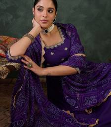 Embroidered square neck anarkali kurta with trousers and dupatta