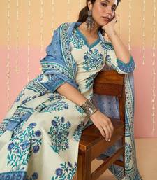 Women floral printed regular pure cotton kurta with trousers & with dupatta