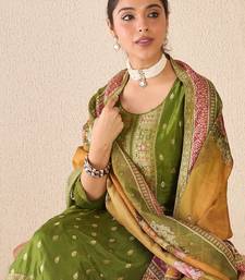 Floral printed round neck kurta with trousers & dupatta