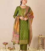 Floral printed round neck kurta with trousers & dupatta