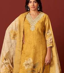 Women floral embroidered cotton kurta with trousers & dupatta