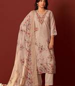Women floral embroidered linen kurta with trousers & dupatta