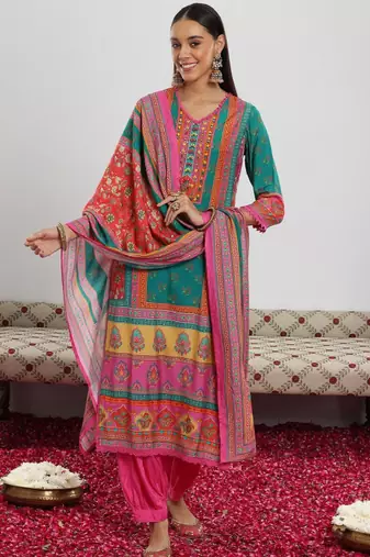 Women ethnic motifs printed kurta with salwar & dupatta