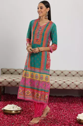 Women ethnic motifs printed kurta with salwar & dupatta