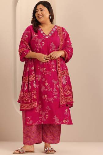Extra love by libas plus size women floral printed kurta with trousers & with dupatta