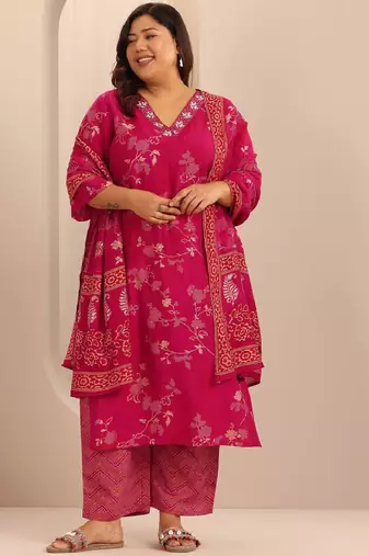 Extra love by libas plus size women floral printed kurta with trousers & with dupatta