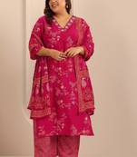 Extra love by libas plus size women floral printed kurta with trousers & with dupatta