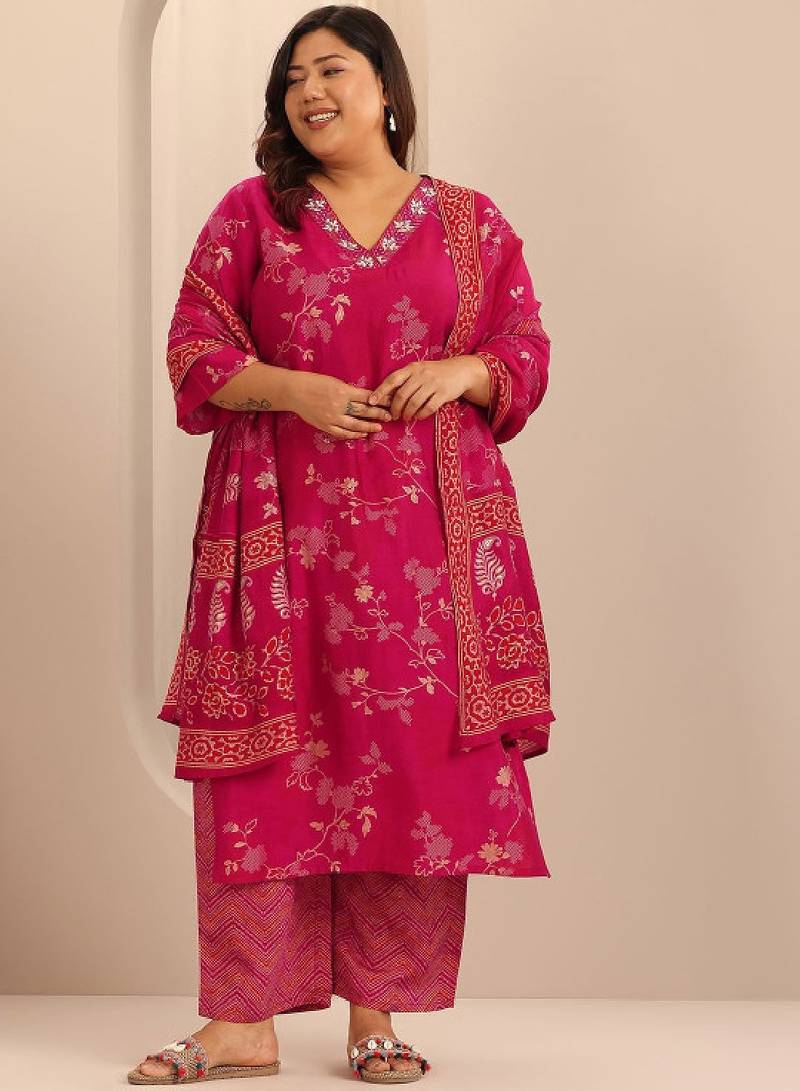 Extra love by libas plus size women floral printed kurta with trousers & with dupatta