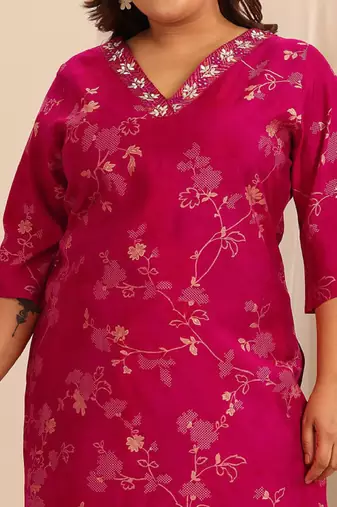 Extra love by libas plus size women floral printed kurta with trousers & with dupatta