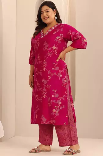 Extra love by libas plus size women floral printed kurta with trousers & with dupatta