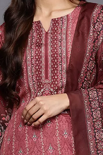 Floral printed notch-neck kurta with trousers and dupatta