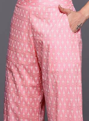 Womens pink yoke design cotton anarkali kurta with palazzos & dupatta 3
