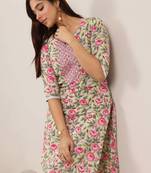 Floral printed round neck straight kurta with trouser
