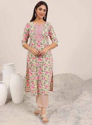 Floral printed round neck straight kurta with trouser 2