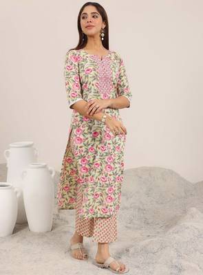 Floral printed round neck straight kurta with trouser 4