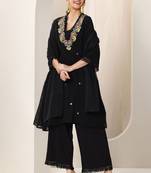 Floral embroidered mirror work a-line kurta with trousers and dupatta