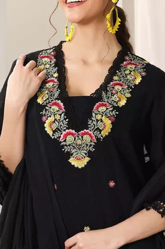 Floral embroidered mirror work a-line kurta with trousers and dupatta