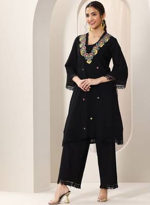 Floral embroidered mirror work a-line kurta with trousers and dupatta 3