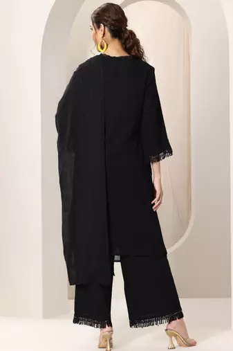 Floral embroidered mirror work a-line kurta with trousers and dupatta