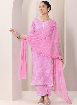 Bandhani printed thread work straight kurta with palazzos & dupatta 2