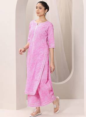 Bandhani printed thread work straight kurta with palazzos & dupatta 4