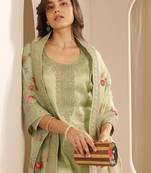 Floral woven design zari straight kurta with trousers and dupatta
