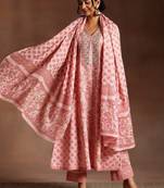 V-neck sequnnied empire a-line kurta with trousers & dupatta