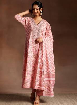 V-neck sequnnied empire a-line kurta with trousers & dupatta 2