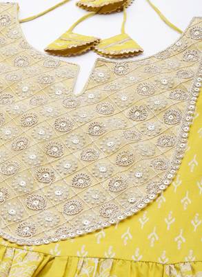 women floral printed sequinned work high slit kurta with palazzos & dupatta 2