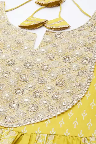 women floral printed sequinned work high slit kurta with palazzos & dupatta