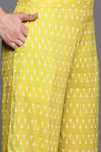 women floral printed sequinned work high slit kurta with palazzos & dupatta