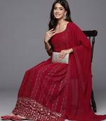 Women ethnic motifs embroidered pleated sequinned kurta with palazzos & with dupatta