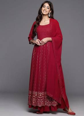 Women ethnic motifs embroidered pleated sequinned kurta with palazzos & with dupatta 2