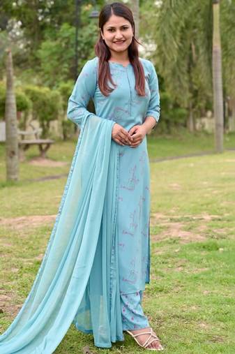 Women ethnic motifs embroidered kurta with palazzo & dupatta