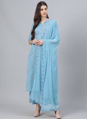 Women ethnic motifs embroidered kurta with palazzo & dupatta 2