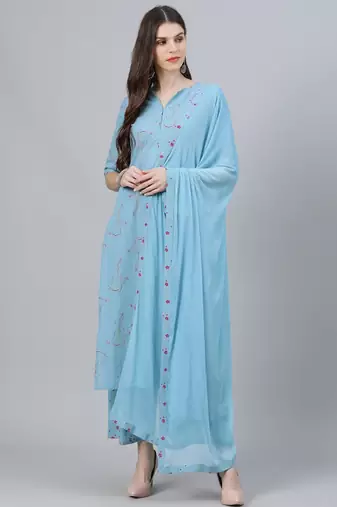 Women ethnic motifs embroidered kurta with palazzo & dupatta