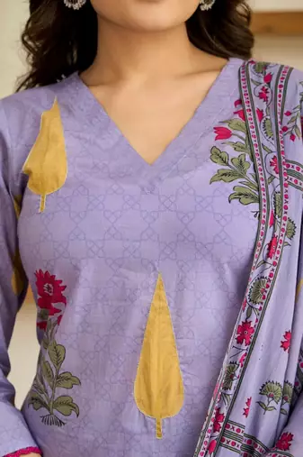 Floral printed v-neck straight kurta with palazzos and dupatta