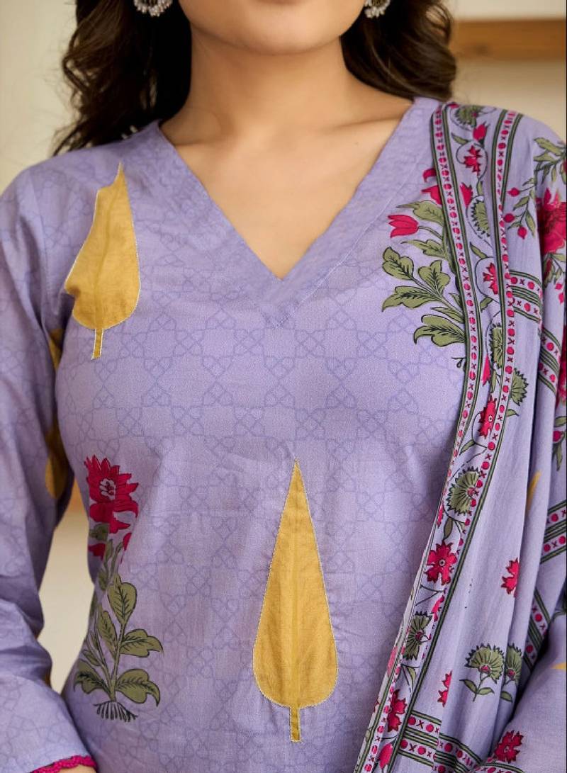 Floral printed v-neck straight kurta with palazzos and dupatta