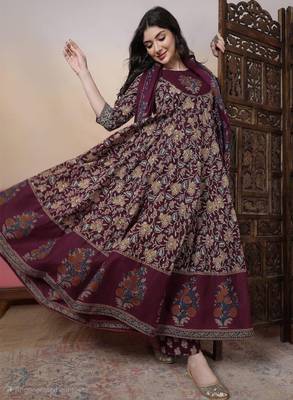 Women burgundy pure cotton kurta sets 1