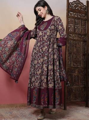 Women burgundy pure cotton kurta sets 2