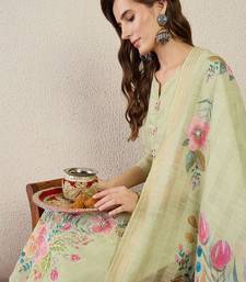 Women floral embroidered thread work pure cotton kurta with trousers & dupatta
